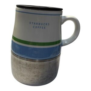 Vintage Starbucks Coffee Ceramic Travel Mug w/ Metal Base & Lid – 2005